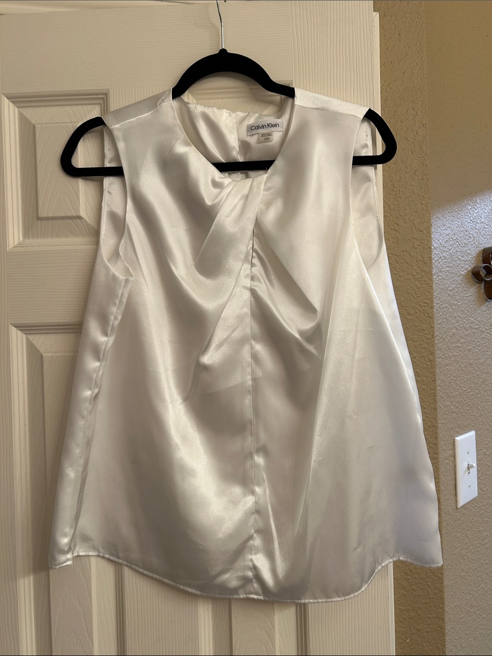 Calvin Klein White Satin Twist-Neck Sleeveless Top